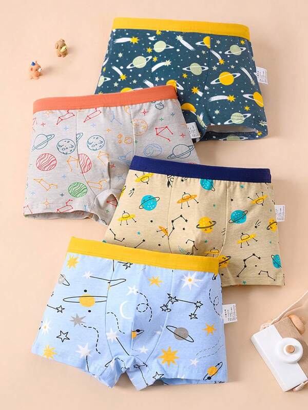 4pcs/Pack Young Boys  Underwear, Kids Boxer Shorts, Briefs