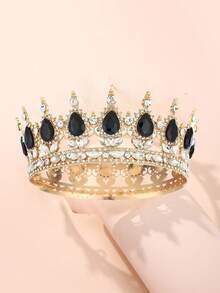 1pc Elegant Princess Headpiece, Rhinestone Crown Headband Adult Wedding Birthday Party Cosplay Accessory, Alloy Bridal Crown, Shiny Letter Design, Halloween - Multicolor - View 13