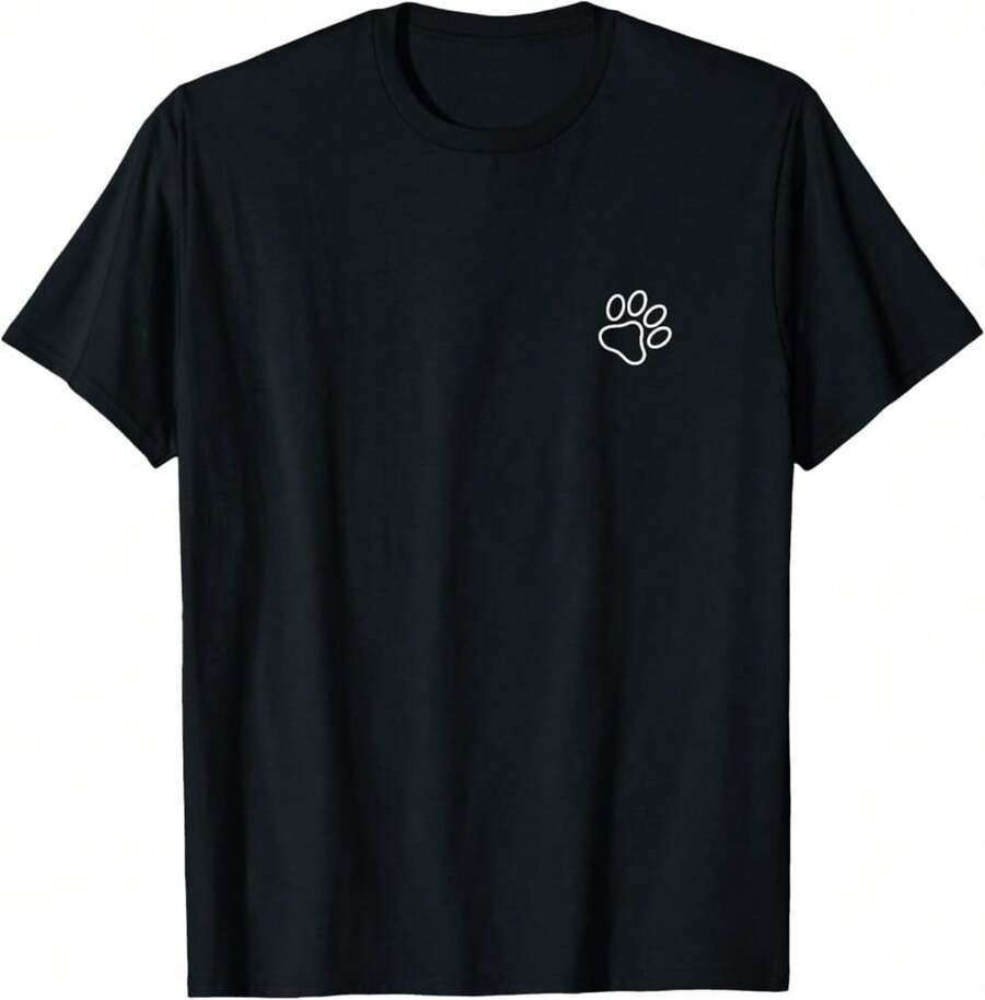 Cute Dog Paw Animal Badge Patch Line Art Icon Outline Gift Soft T-Shirt - Black - View 1