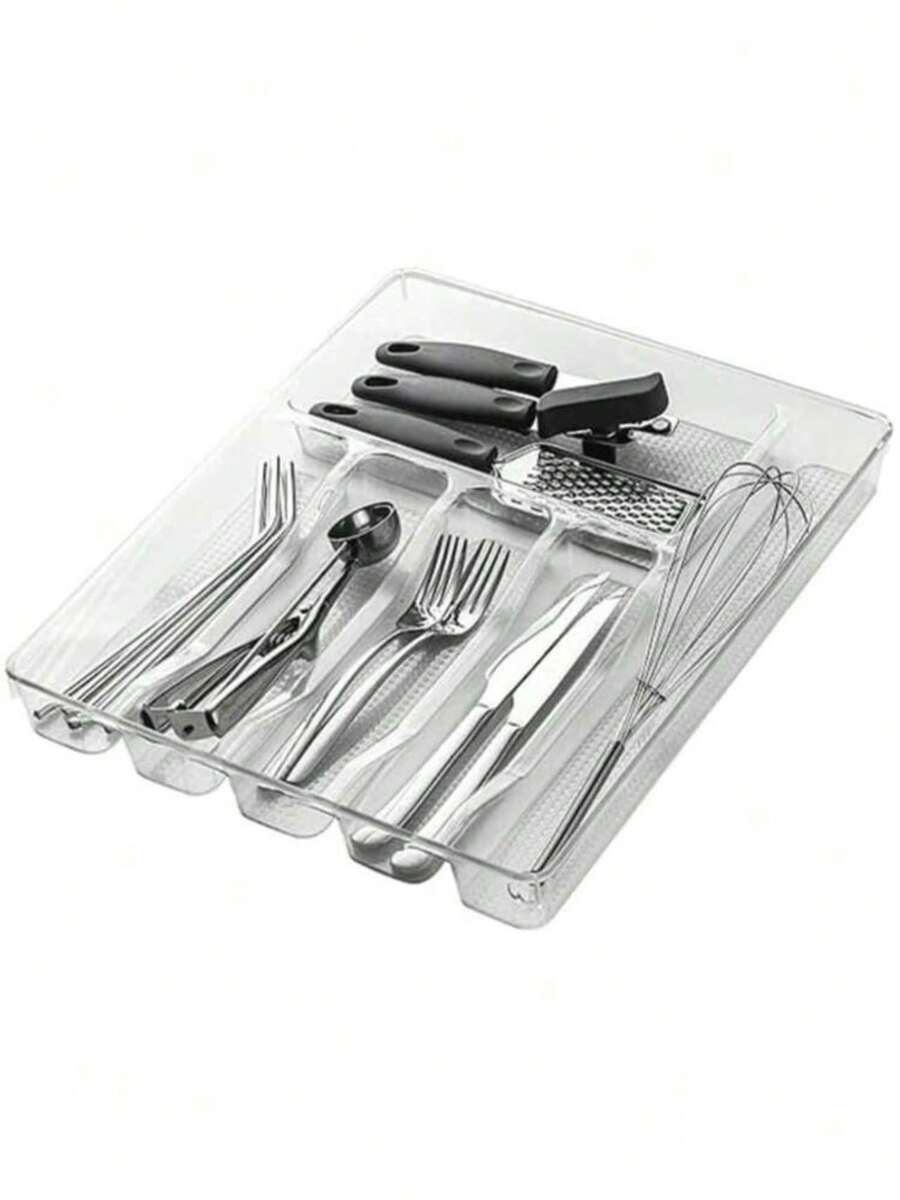 Estante Organizador de Cubiertos Cocina acrilico 3 y 4 Compartimentos - Blanco - Ver 1