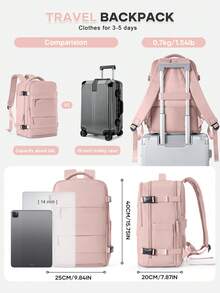 大号旅行背包，商务笔记本电脑背包，登机包，40x20x25厘米，航空公司认可的个人背包，防水，独立鞋仓，适合中学生、通勤、笔记本电脑包、学习用品 - 粉色 - 查看 3