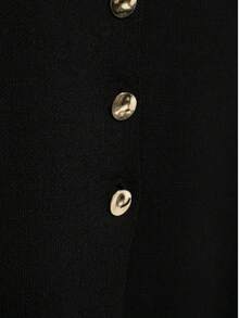 DEEKA 新款女装时尚休闲欧美风金色纽扣无袖针织开衫背心 - 黑色 - 查看 10