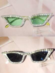 Eyeglasses#17078 1pc Women's Rhinestone Decorated Intense Reflective Glittering Rhinestone Effect Cute Party Glasses, Suitable For Weddings, Music Festivals, Street Photography, Decorated With Crystal, Pink Frame Y2K Luxury Holiday Party Makeup Cute Cat Eye Glasses For Beach, Theme Parties (Comes With Cleaning Cloth), Selfie Travel Stylish Black, Red, Blue, Silver, Green, Pink Valentines Y2KFest MusicFest For Summer Beach Vacation,Outdoor,Travel Shades Fashion Glasses Rhinestone Decor Party Style Cat Eye Frame For Music Festival Preppy Style For Back To School