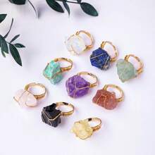 1 pièce Bague en pierre de cristal brut naturel, bande ouverte réglable, bijoux faits main, style vacances élégant, cadeau unique aux textures irrégulières