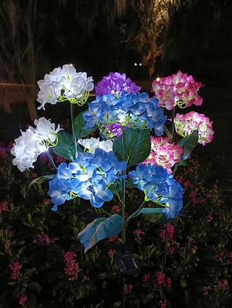 1 pièce Lampe de jardin solaire étanche à DEL à commande intelligente, fleur d'hortensia artificielle pour chemin, pelouse, convient pour la décoration de cour