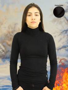 Cacharrel Women's Turtleneck Plush Thermal Shirt Warm Flannel Casual Polyester Plush Collar Thermal Plush Blouse Winter Night Office Home Travel Fall/Winter - 黑色 - 查看 2