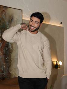 Knitted Sweater Men's Sweater Tops Chic Cold Weather High Quality Autumn Winter Long Sleeve Pullover - 米色 - 查看 4