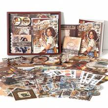 咖啡人物主题剪贴簿套装，适用于手工制作 - 包含剪贴簿纸 A6 网格笔记本、贴纸、和纸胶带卷、装饰纸、便笺簿等，可作为剪贴簿、计划簿和日记本的工艺礼物 - 彩色 - 查看 14