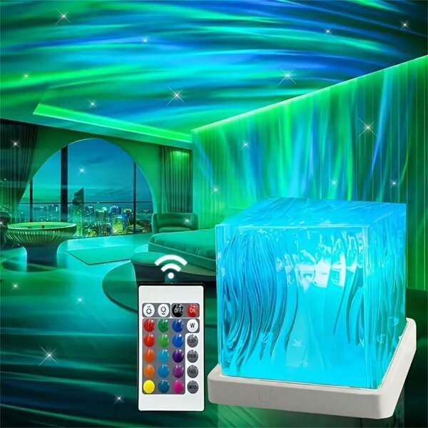 1pc Wireless 16 Colors Aurora & Star Moon Projection Light Strip With Remote Control - USB, Dimmable, RGB LED Lamp For Bedroom, Game Room, Party, Holiday Gift & Decor, Room Lighting