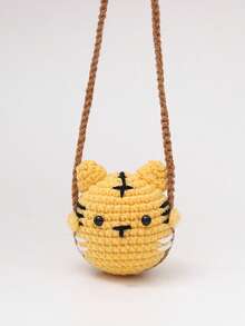 1pc Handmade Crochet Cute Frog, Penguin, Chicken, Duck, Rabbit Car Rearview Mirror Hanging Ornament Decor,Fake Plants - Multicolor - View 10