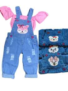 Jardineira calça longa Jeans Macacão Infantil Menina