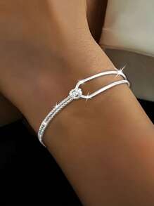 Conjunto de 2 piezas de pulsera elegante y geométrica simple para mujeres. Pulsera de plata de ley, cómoda de llevar, diseño retro y sexy, adecuada para uso diario y de fiesta, es un regalo de cumpleaños para mujeres fashionistas.