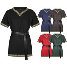Camicia a maniche corte da uomo medievale, stile vichingo, stile retrò, stile cavaliere pirata di Halloween, nuovo di zecca