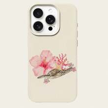 1pc TPU Material Pink Sea Turtle, Flower & Coral Pattern Phone Case Compatible With IPhone/ Phones,International Version, Not The Domestic Version - White - View 5