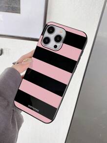 1 pieza Funda de teléfono con estampado de rayas minimalista, funda de teléfono a rayas rosas, para Apple 11/12/13/14/15/16