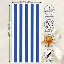 منشفة شاطئ رقيقة جداً وسريعة الجفاف ذات خطوط، مقاومة للرمال وعالية الامتصاصية من خليط البوليستر، مناسبة للسباحة والتخييم والاستحمام، ضروريات السفر واكسسوارات السفر وضروريات الشاطئ