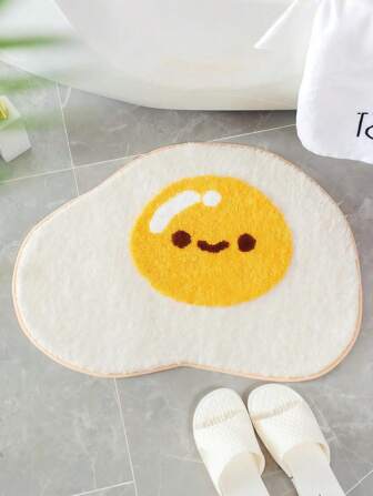 1 件卡通煎蛋图案毛绒地毯，柔软毛绒地毯，适合客厅、卧室、厨房、节日装饰，适合所有季节，室内使用