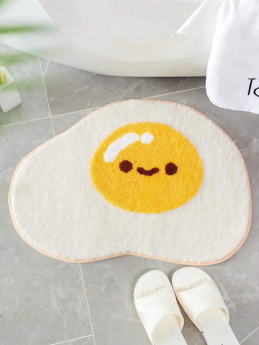 1pc Cartoolike Fried Egg Design Shaggy Area Rug, Soft Plush Carpet For Living Room, Bedroom, Kitchen, Holiday Decoration, Suitable For All Seasons, Indoor Use