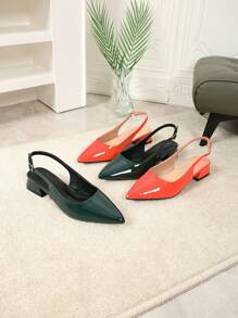 Sandales à talons épais et bout pointu, couleur unie, avec boucle et bride, design élégant et à la mode pour femme, idéales pour le printemps et l'automne.
