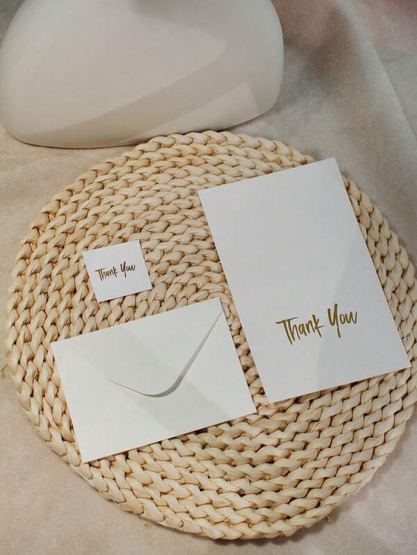 10pcs Minimalist Thank You Card Set With Envelope And Stickers – White And Gold Foil Greeting Cards For Wedding, Party, Business, Holiday Gift Tags – Small Folded Cards With Matching Envelopes And Vertical Thank You Stickers