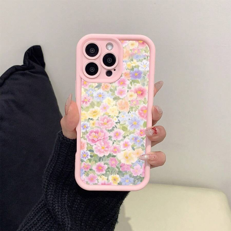 A Lightweight Shockproof Phone Case Gift With Pink Flower Patterns Suitable For Phone 16 Pro Max 15 Plus 14 13 12 11 XR XS - 粉色 - 查看 1