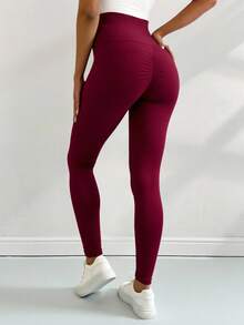 Leggings Push-Up Deportivos Mujer | Realce de Glúteos | Cintura Alta y Moldeadora - Rojo - Ver 2