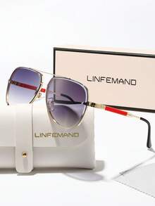 LINFEMAND Elegant Metal Frame Dual-Bridge Fashion Glasses, High-End Business Party Travel Driving Gift For Men & Women - Multicolor - View 3