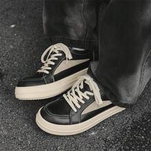 Small Triangle Casual Niche Thick-Soled Height-Increasing Casual Sneakers American Style Black And White Low-Top - 25023 vải đen - Xem 4
