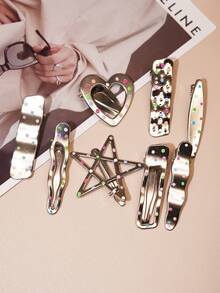 8 件时尚女士金属发夹，银色点缀鸭夹发饰，扁平爪夹，鳄鱼发夹，发夹，发夹，发夹 - 銀色 - 查看 5