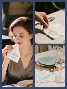 20-500pcs Custom Wedding Napkins, 3-Ply Personalized Cocktail Napkins For Birthday, Engagement, Anniversary, Hen Night, Bachelorette, Baby Shower, Bridal Shower, Suitable For Couple, Lovers, Disposable Beverage/Dessert Napkins For Wedding Table Decorations, Christmas Decor - Multicolor - View 7