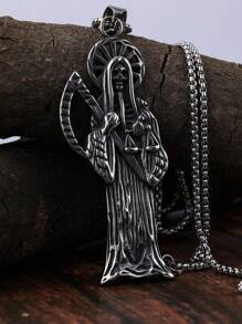Collar colgante de guadaña del Jinete Fantasma, estilo vintage punk gótico, adecuado para hombres - Joyería de vanguardia de hip-hop y rock con detalles intrincados, sin revestimiento de esmalte, accesorio audaz, collar gótico punk