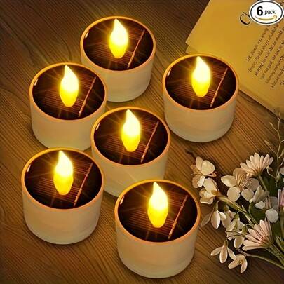Paquete de 6 luces de vela solares blancas con 1 LED, que incluyen función de control de iluminación inteligente y decoración de paisaje IP44 para exteriores, adecuadas para patios, villas y decoraciones comunitarias