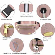 Entchin Fanny Pack Women Men,Crossbody Belt Bag With 4-Zipper Pockets,Adjustable Waist Bag Pack,One Of Most Popular Travel Essential Gifts Walking,Traveling,Cycling - 粉色 - 查看 4