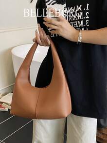 女士休闲简约大容量轻便多功能腋下单肩包 - 棕色 - 查看 9