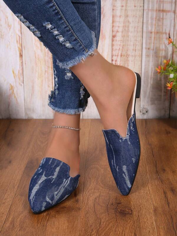 Sapatos de Tecido Floral de Bico Fino Feminino, Chinelos Confortáveis de Bottom Macio em Veludo, Ideal para Uso Interno e Externo