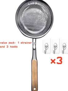 [Ideal For Restaurant] 1pc Stainless Steel Wood Handle Slotted Spoon - Fine Mesh Cooking Strainer, Suitable For Food Prep And Grease Filtration - Perfect For Pasta And Noodles, Stainless Steel Fine Mesh Colander With Wooden Handle - Kitchen Sieve, Suitable For Pasta, Vegetables And More - Rust-Resistant Food Strainer For Home And Restaurant Use, Modern Kitchen Accessory | Rust-Resistant Material, Pasta Colander, Kitchen & Dining, Kitchen Gadgets, Strainers & Ladles, Random Color & Style - Multicolor - View 14