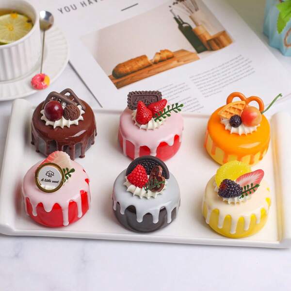 6pcs Realistic Jam Cake Model Decor, Ins Style Photography Props, Exhibition Hall Showcase Window Decoration, Dessert Table Display, Fridge Magnet