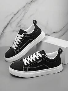 Men's Classic Black Patchwork Low-Top Skate Shoes, Simple Design Basic Style, Lightweight & Comfortable Outdoor Sports Sneakers, Gym 2000s Style Valentine's Day Ideas - Solid Color - View 3