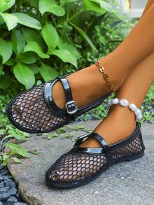 Zapatos de piso tipo ballet de empeine bajo para mujer, nuevo estilo de verano Maryjane planos, de punta redonda para vestidos, Año 2025 - Negro - Ver 6