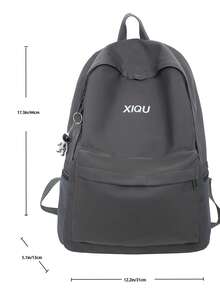 Mochila de gran capacidad de unicolor con colgante, mochila escolar, esenciales para volver a la escuela - Gris - Ver 4