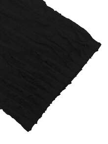 Conjunto de 2 piezas para mujer, top corto con botones y volantes en el frente, hombros descubiertos, de manga larga y pantalón de pierna ancha, unicolor negro, elegante para primavera - Negro - Ver 6