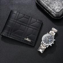 2 pièces/set, ensemble portefeuille élégant mode affaires pour homme, comprenant 1 portefeuille d'affaires pratique + 1 montre de sport haut de gamme. Idée de cadeau romantique pour petit ami, père ou famille. Cadeau de vacances digne. Portefeuille anti-vol en PU de couleur unie, convient pour toutes les saisons et les vacances. Cadeau de couple.