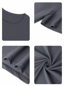 Women's Summer New Daily Casual Loose Round Neck Cotton Short Sleeve T-Shirt. Cute And Versatile Prints Are Printed On It, Fashionable And Versatile, Perfect For Daily Wear Ladies Tops. - 深灰 - 查看 3