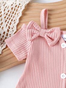 2pcs Cute & Comfortable Baby/Toddler Girls Sleeveless Off-Shoulder Romper + Strawberry Print Pants Outfit, Thin, Spring/Summer
