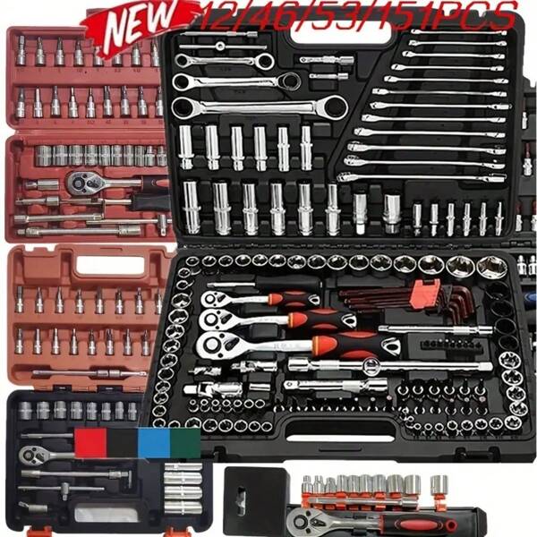1 Set Of 46pcs Ratchet Wrench, Socket Wrench & Manual Tool Kit, Time-Limited Offer, Automotive Mechanic Tool, Hex Wrench, Tool Box, Men's Tool, Cross Wrench, Multi-Function Universal Key