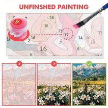 Digital Oil Painting Kit For Adults, 40*50cm With Paint And Brush, Perfect For Stress Relief, Number Painting, Handmade Numbered Painting, Lily Flower Landscape Design, Room Wall Decor Craft, Mural, Beginner Painting, Ideal Gift For Friends (Frameless)