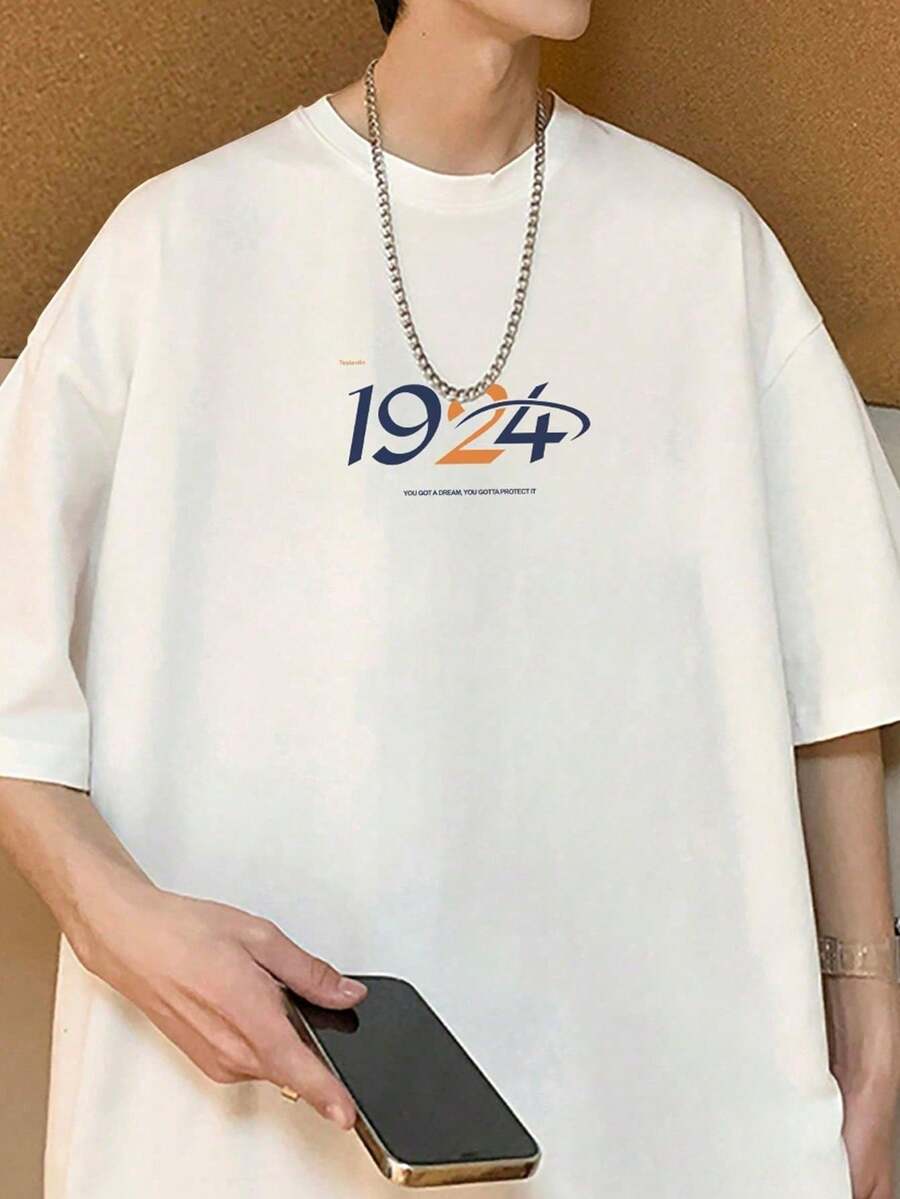 200g Cotton T-Shirt 2025 Men's New Short-Sleeved Cotton Vacation Pattern Short-Sleeved Crew Neck Matching Look