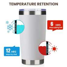 20oz Vaso de Acero Inoxidable con Tapa,600ml Doble Pared Aislado Frascos de termos para café Portavasos Portavasos,termos al por mayoreo(Blanco) - Blanco - Ver 6