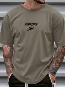 Playera Oversize de Hombre con Estampado Frontal y Diseño Gráfico en Espalda, Estilo Streetwear Urbano, Cuello Redondo, Manga Corta, Casual Moderna para Outfit Diario o Looks Juveniles  Verano    Regular - Café integral - Ver 1