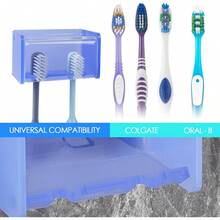 Toothbrush Holder Wall Mounted With Cover For Bathroom, 2 Slots Toothbrush Storage Organizer For Shower, Self Adhesive Toothbrush Hanger Rack For Dorm, Cabinet (White) - 清澈的藍色 - 查看 3